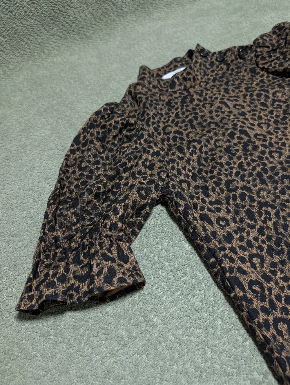 & Other Stories Leopard Print Mini Dress Size 4 Puff Sleeve High Neck - Picture 7 of 14